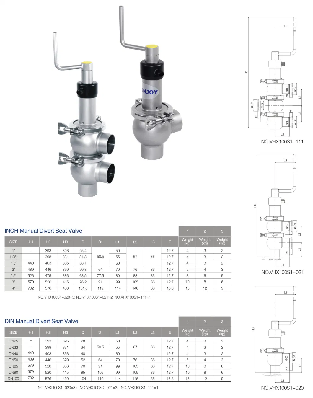 Hygienic Stainless Steel Pneumatic  2 Way Divert Seat Valve 7