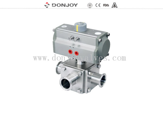 Sanitary Three way non retention Ball Valve with Aluminium Pneumatic