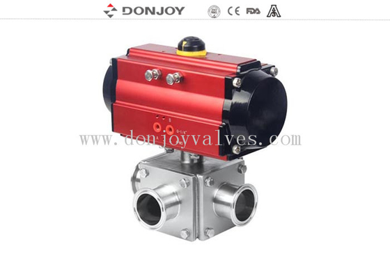 Sanitary Ball Valve Aluminum pneumatic actuator three-way non-retention L type and full port